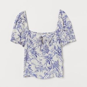 H&M Blue and White Crêpe blouse Crop Top
